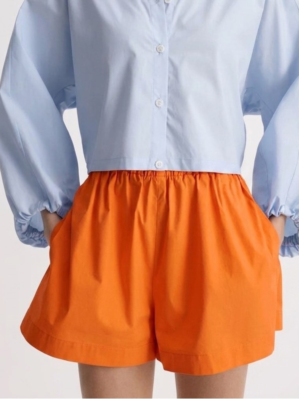 Scanlan Theodore Parachute Cotton Poplin Shorts Bright Orange Elastic Waist (129